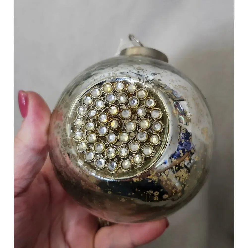 Vintage Large Pottery Barn Mercury Blown Glass Christmas Ornament Silver